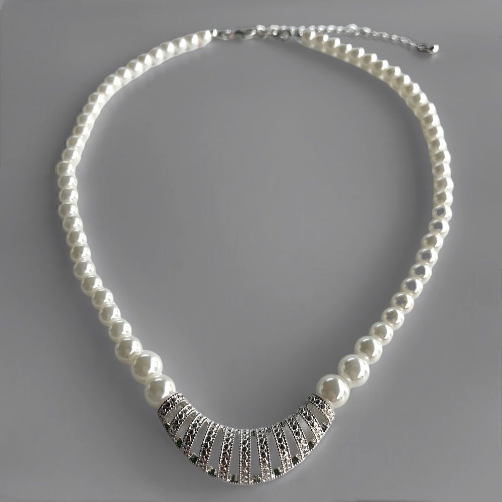 Vintage SAQ Faux Pearl Silver Necklace